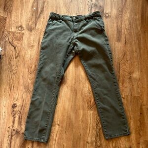 Men's Olive Green Pants fried denim 34x32 slim cut cotton twill luxury jeans